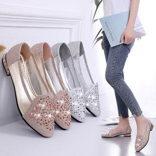 Mesh Panel Rhinestone Flats