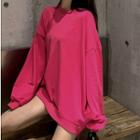 Round Neck Plain Pullover Pink - One Size