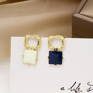 Square Glaze Dangle Earring 1 Pair - E301-3 - Blue & White - One Size