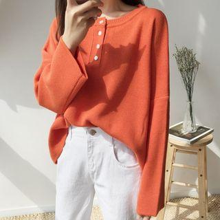 Drop-shoulder Button-front Knit Top