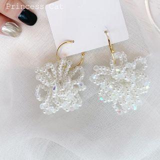 Faux Pearl Flower Drop Hoop Earring 1 Pair - White - One Size