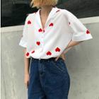 Elbow-sleeve Heart Print Shirt White - One Size