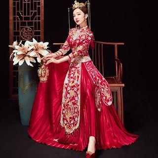 3/4-sleeve Wedding Cheongsam / Headpiece / Set