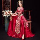 3/4-sleeve Wedding Cheongsam / Headpiece / Set