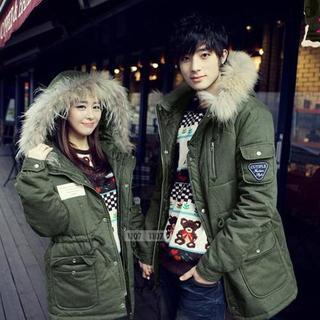 Faux Fur Trim Hooded Couple Parka