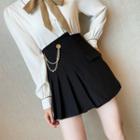 Chained Asymmetrical Pleated Mini A-line Skirt