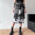 Lace Panel Printed Midi Pencil Skirt