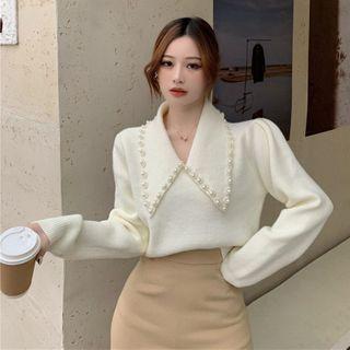 Beaded Knit Polo Shirt / Mid Skirt