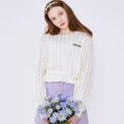 Tie-waist Cropped Pointelle-knit Top White - One Size