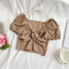 Puff-sleeve Twisted Crop Blouse