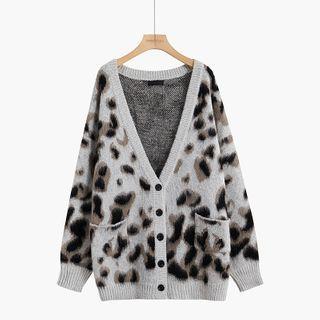 Leopard Print Cardigan Sweater - Khaki - One Size