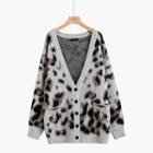 Leopard Print Cardigan Sweater - Khaki - One Size