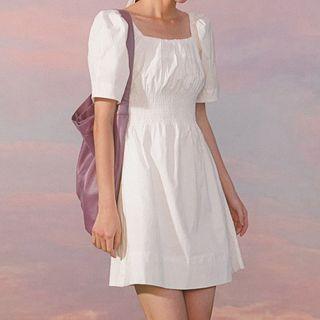 Square-neck Short-sleeve Slim-cut Dress