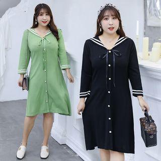 Long-sleeve Sailor Collar Midi Knit Dress