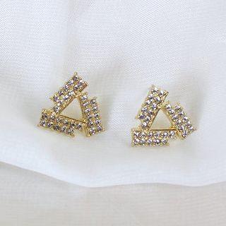 Rhinestone Triangle Earring 1 Pair - 925silver Earring - One Size
