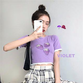 Strawberry Printed Mock Two-piece Short-sleeve T-shirt