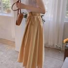 Band-waist Tie-front Flare Skirt Mustard Yellow - One Size