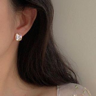 Square Rhinestone Earring 1 Pair - Gold & Transparent - One Size
