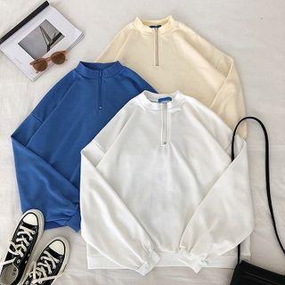 Plain Crewneck Zip Long-sleeve Sweatshirt