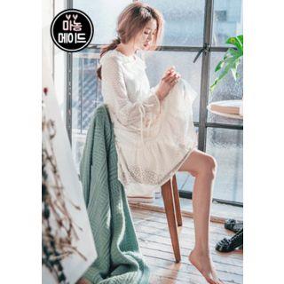 Frill-collar Tie-detail Lace Dress