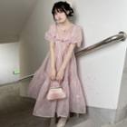 Short-sleeve Organza A-line Dress Rosy Brown - One Size