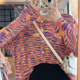 Color-block V-neck Cardigan As Figure - One Size