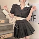 Short-sleeve Cropped Blazer / Halter Top / Pleated Mini Skirt