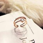 Rhinestone Layered Ring 1 Pc - J528 - Open Ring - Rose Gold - One Size