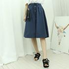 Drawstring-waist Button-front Skirt