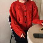Cable-knit Button Cardigan Red - One Size