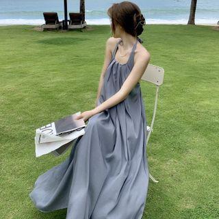 Halter Plain Maxi A-line Dress