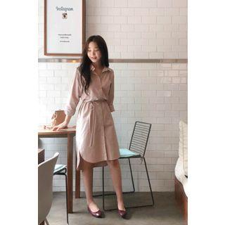 Boxy-fit Shirtdress With Sash Pink - One Size