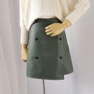 Mock Two-piece Faux Leather Mini Skirt