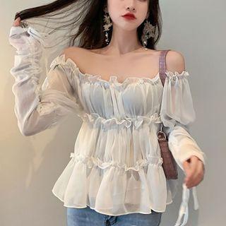 Ruffled Off-shoulder Chiffon Blouse White - One Size