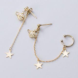 Non-matching Rhinestone Planet Star Dangle Earring