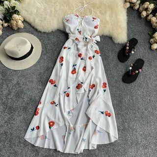 Strapless Floral Maxi High-low Dress