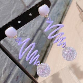 Rhinestone Zigzag Dangle Earring 1 Pair - Purple - One Size