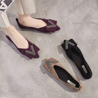 Faux Suede Embellished V Pointed Flats