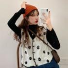 Long-sleeve Turtle-neck T-shirt / Embroidered Button Vest