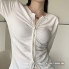 Long-sleeve Shirred Button-up Top