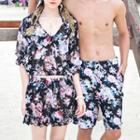 Couple Matching Floral Print Bikini With Cover-up / Swim Shorts