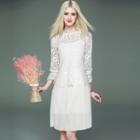 Set: Long-sleeve Lace Top + Sleeveless Pleated Dress