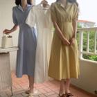 Short-sleeve Bow-back Midi A-line Shirt Dress