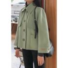 Flap-front Buttoned Wool Blend Jacket Mint Green - One Size