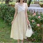 Short-sleeve Print Midi A-line Chiffon Dress