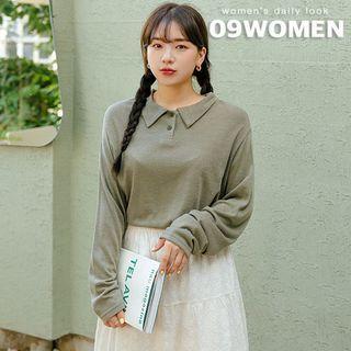 Plus Size Collared Textured T-shirt