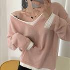 Mock Two-piece Long-sleeve Loose-fit Knit Top
