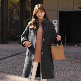 Funnel-neck Coral-fleece Lined Coat Charcoal Gray - One Size