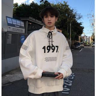 Mock Neck Drawstring Lettering Sweatshirt