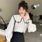 Collared Contrast Trim Pintuck Blouse